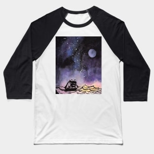 Sailship at rough Sea under a Galaxy Sky Baseball T-Shirt